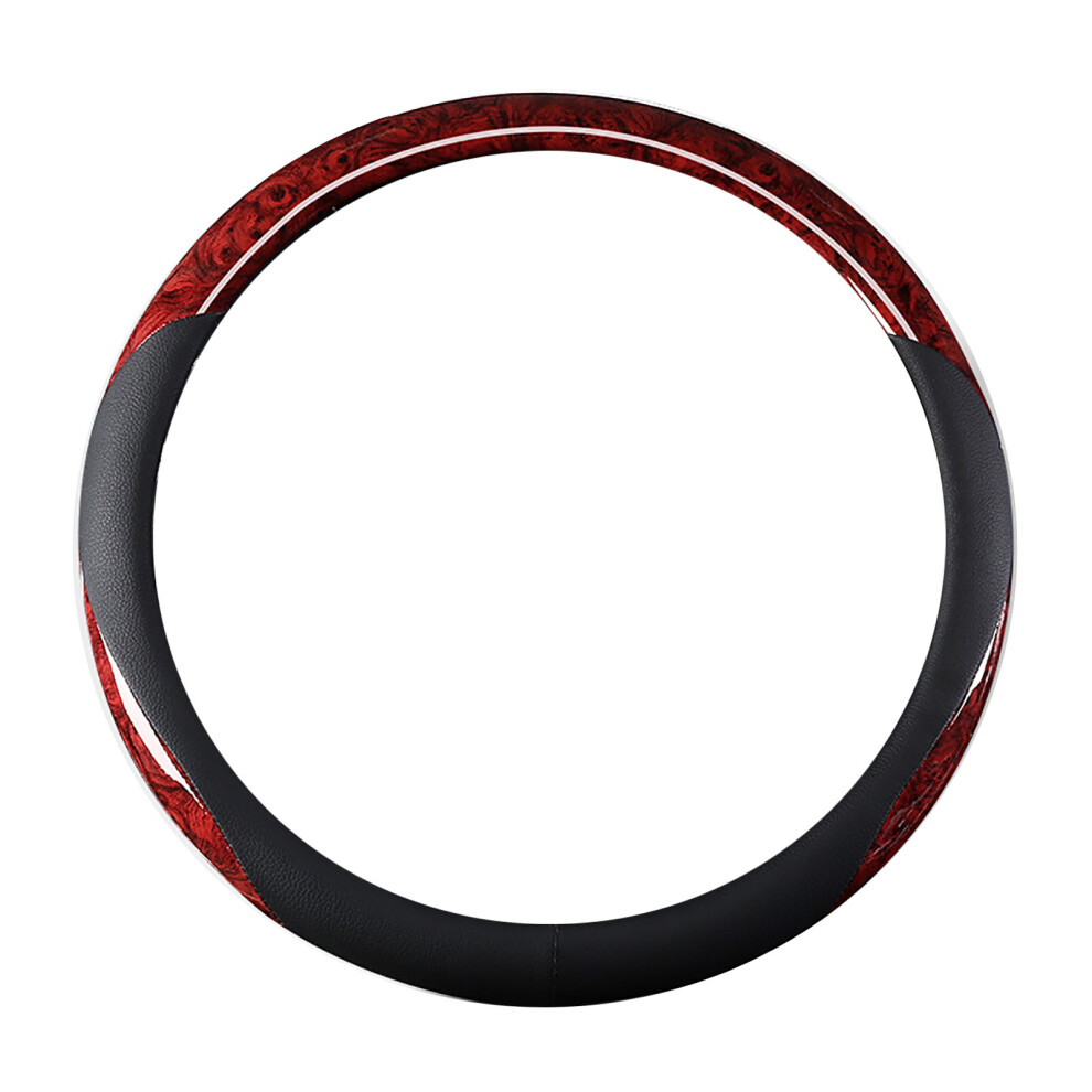 38Cm Steering Wheel Cover Faux Leather Carbon Red 9121376852992
