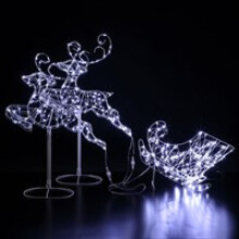 Noma 96cm Two White Flexi Reindeer With Sleigh Decoration (2525016)
