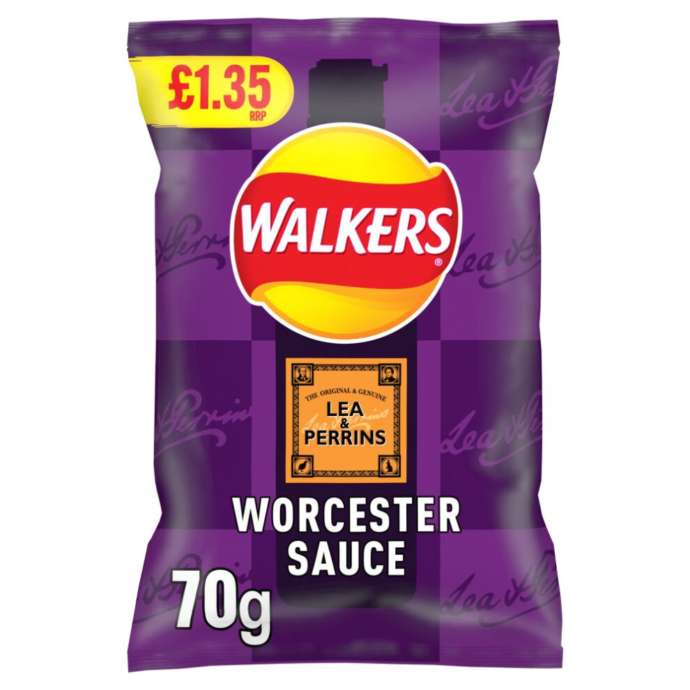 Walkers Lea & Perrins Worcester Sauce Sharing Crisps 70G (Pack Of 18)