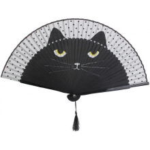 Bamboo Silk Folding Fan with Cat Pattern Hand Fan