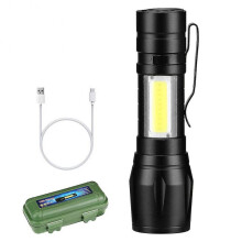 Led Flashlight Xpe Cob Light Rechargeable Flashlight Built-in Battery Zoom Flashlight 3 Mode Waterproof Emergency Torch