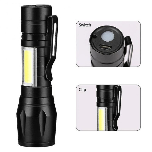 Led Flashlight Xpe Cob Light Rechargeable Flashlight Built-in Battery Zoom Flashlight 3 Mode Waterproof Emergency Torch 1