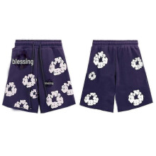 (Small, blue) 2024 Denim Tears Kapok Print Unisex Casual Shorts