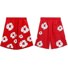(Small, red) 2024 Denim Tears Kapok Print Unisex Casual Shorts