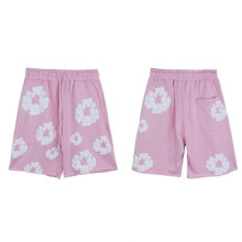 (Large, pink) 2024 Denim Tears Kapok Print Unisex Casual Shorts