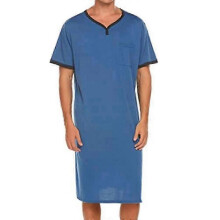 (M, Royal Blue) Men's Comfy Loose Pajamas Set, Nightwear Loungewear Sleepwear Long Nightshirt