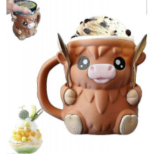 (Brown)Highland Cow Ice Cream Pint Holder, Cute Animal Ice Cream Pint Cooler Containers with Spoon & Handle, Highland Cow Gifts