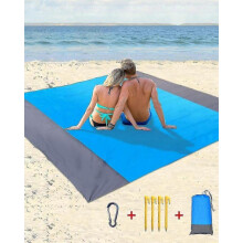 Beach Mat Picnic Blanket Waterproof - Beach Blanket 210 X 200cm Picnic Blanket Extra Large Waterproof Beach Mat with 4 Fixed Nailsblue-ZZY