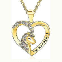 (Golden) Unicorn Necklace for Girls Hypoallergenic Heart Pendant Necklace Unicorn Gift Christmas Birthday GiftSilver)