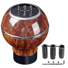 Wood Grain Gear Shift Knob Silver with 3 Rubber Adapters, 5 Speed Round Aluminium Alloy Shift Lever, Car Interior Accessories Fit for Most MT Car