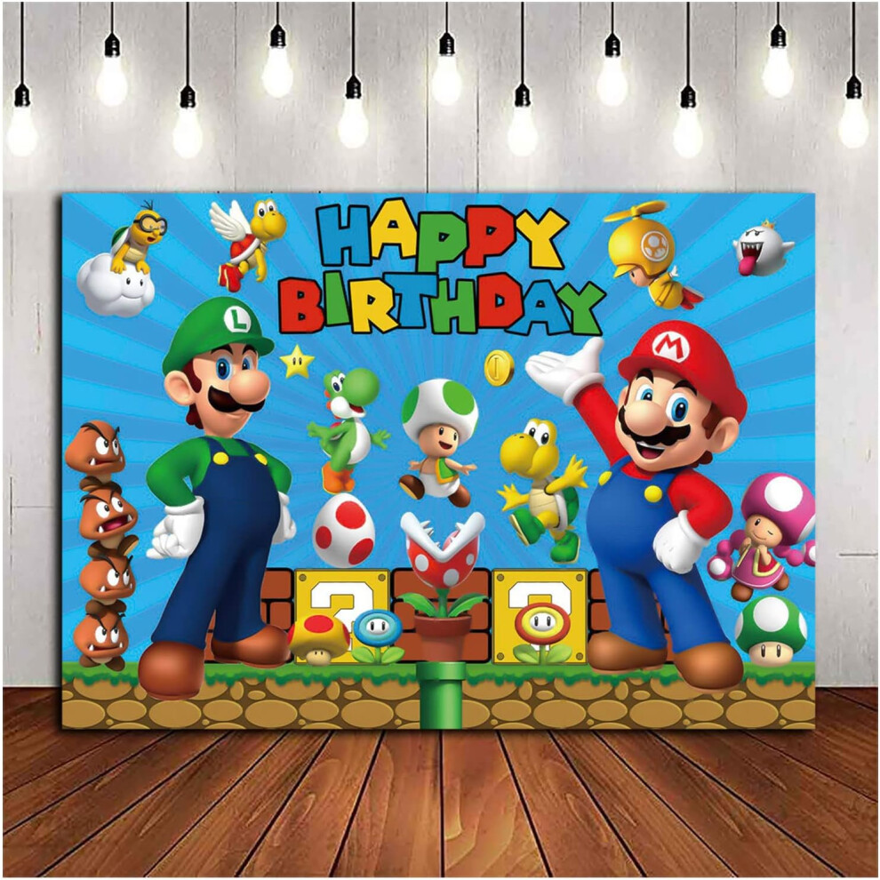 Cartoon Coin Video Game Happy Birthday Theme Photography Backdrops, Children Boys Birthday Party Decor Supplies Kids Shoot Photo Backgrounds 7X5ft Light 7042558853359