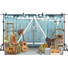 Red Barn Door Backdrop Rustic Farmhouse Western Wood Plank Wooden Fall Birthday Photography Background Newborn Baby Shower Decorations 7x5ft