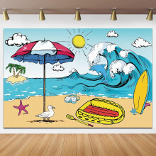 7x5Ft Hawaii Summer Sunshine Beach Backdrop Happy Birthday Party Banner Decorations Sea Ocean Beach Party Supplies Photography Background