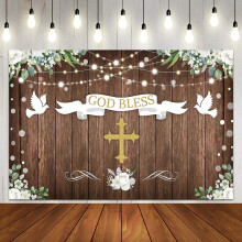 7x5Ft God Bless Backdrop First Holy Communion Baptism Baby Shower Newborn Birthday Party Decorations Supplies Photographic