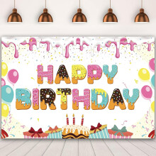 7x5Ft Boy Girl Birthday Backdrop Cartoon Doughnut Cake Pattern Kids Birthday Party Decorations Supplies Photographic