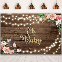 7x5Ft Oh Baby Backdrop for Baby Shower Boy Girl Baby Newborn Pink Flower Wood Plank Backgrounds Event Party Decorations Supplies Photographic