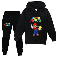 (9-10 Years, Black) Super Mario Kids Tracksuit Pullover Hoodie Jogging Pants Set 2 Pieces Sweatsuit For Boys And Girls