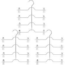 4 Tier Pants Hangers Metal Skirt Hangers with Adjustable Non Slip White Vinyl Clips (3 Pack) Space Saving Hangers for Skirt, Pants