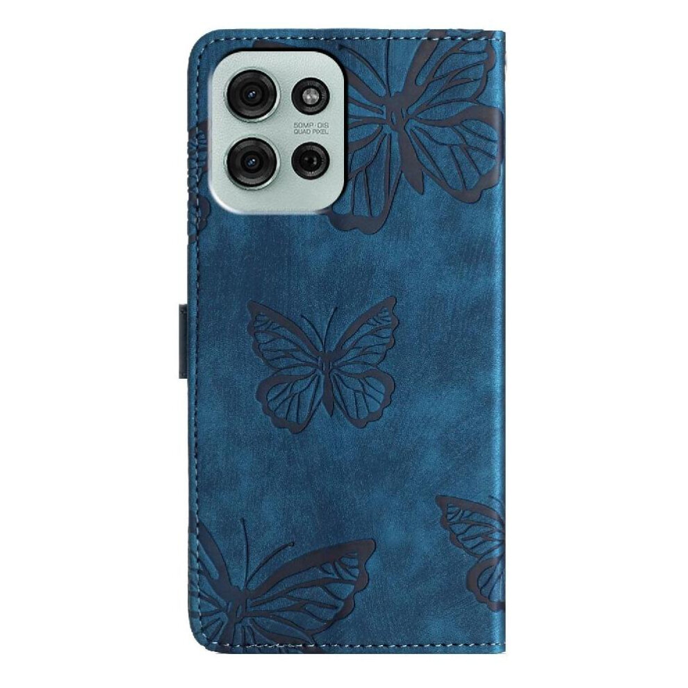 (Blue) Flip Case For Motorola Moto G75 Card Slots Holder Wallet Magnetic Closure Pu Leather Butterfly Blue 764563101641