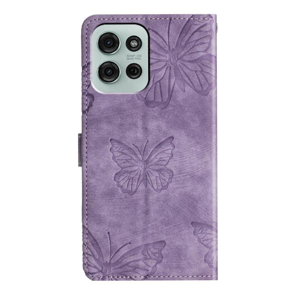 (Purple) Flip Case For Motorola Moto G75 Card Slots Holder Wallet Magnetic Closure Pu Leather Butterfly Purple 764563101610