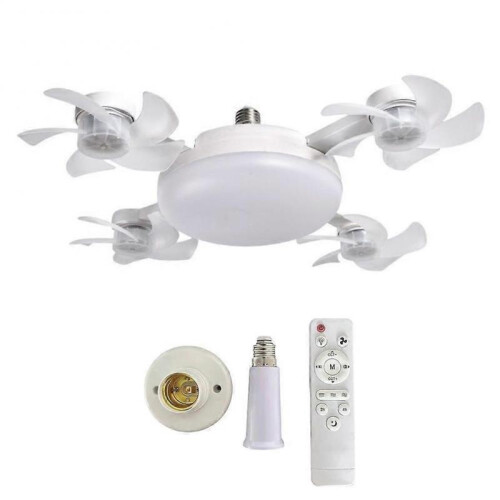 (4 Fan) E27 LED Ceiling Fan Light Dimmer Function Ceiling Light Drone Shaped Fan