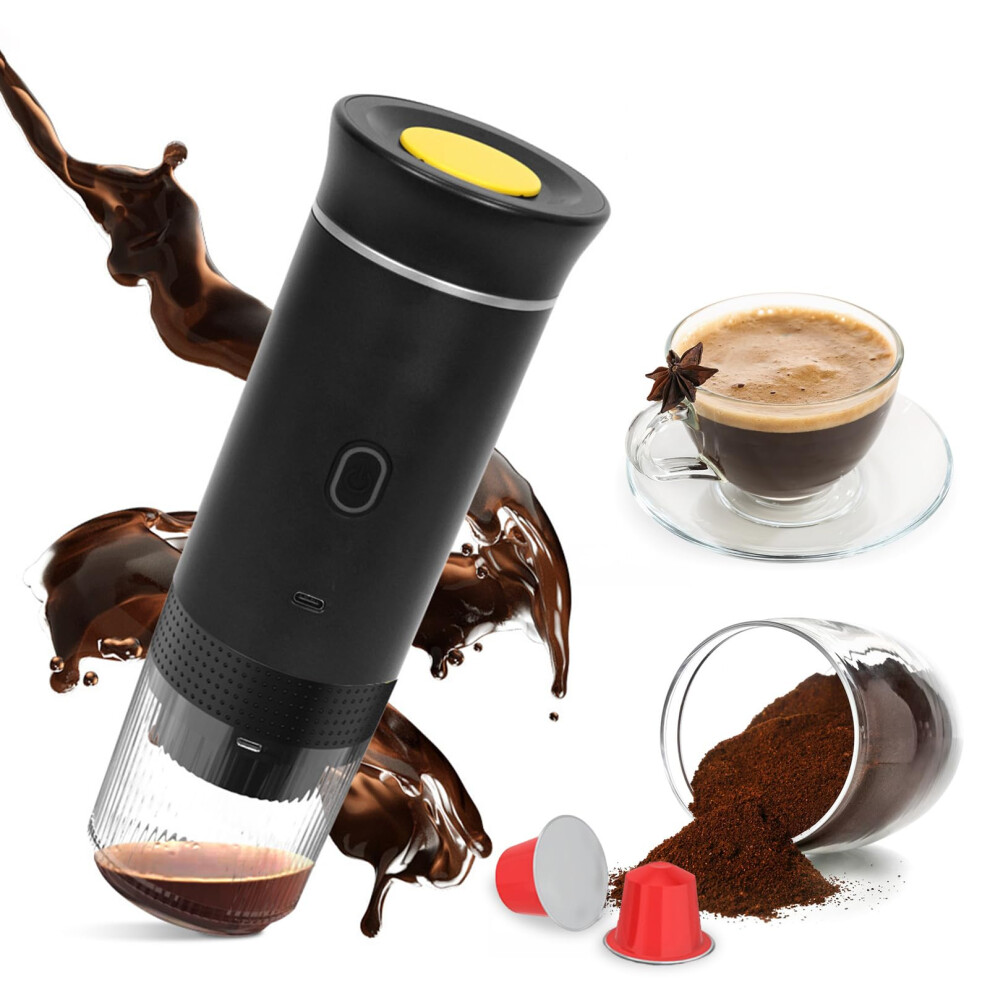 Electric Espresso Machine, Travel Coffee Maker with USBC, Supports Ground Coffee Capsule
