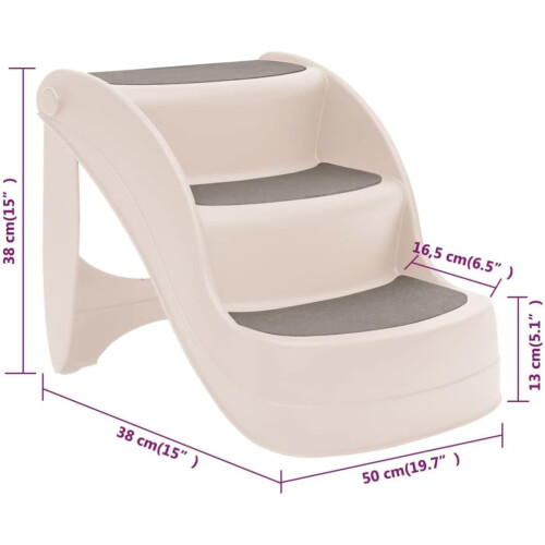 Folding Pet Stairs, 3Step, NonSlip Steps, Easy Assembly, Suitable for Small and Large Pets, High Load Capacity, Space Saving Design, Cream Plastic 1