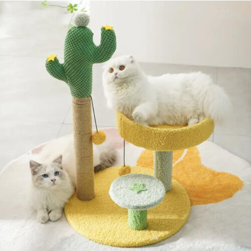 Cactus Cat Climbing Tree with Scratching Post  Cozy Cat Nest – SpaceSaving Small Cat Tree for Indoor Cats