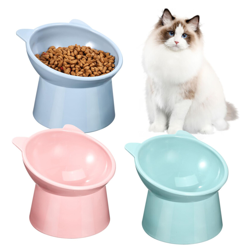 3PCS Cat Bowls, Elevated Cat Bowls, Raised Cat Bowls for Food and Water, Plastic Tilted Pet Bowl