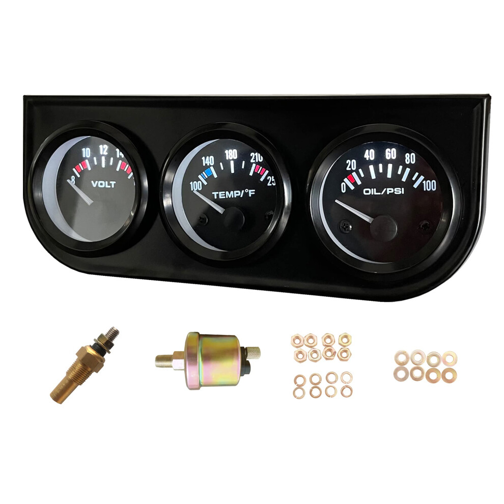 52Mm 3 In1 Car Meter Auto Gauge Kit(816V Volt Meter 100250 Water Temp 0100 Psi Oil Pressure) 6276012659831
