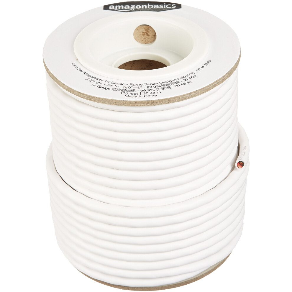 Amazon Basics Speaker Wire - 14-Gauge, 99.9% Oxygen-Free Copper, 30,5 m, White