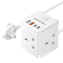 Extension Lead with USB Slots - 20W USB-C Fast Charger 3 Way Plug Extension with 4 USB (QC3.0/PD20W), Compact Cube Extension Lead for Home, Office, D