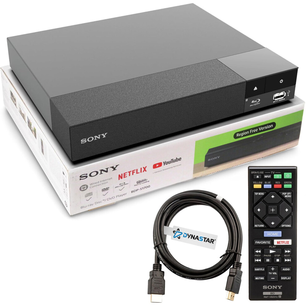 Region Free Blu-ray Player Compatible with Sony BDP-S1700 | Multi-Region Code Free (Blu-ray A B C, DVD REGIONS 0-8) | Full HD 1080p Playback | Dynast