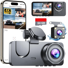 4K Dash Cam Front and Rear, DashCam Inserted 64GB SD Card, Car Camera with 5Ghz Wi-Fi, Dash Camera for Cars with Night Vision, G-Sensor, 24H Parking