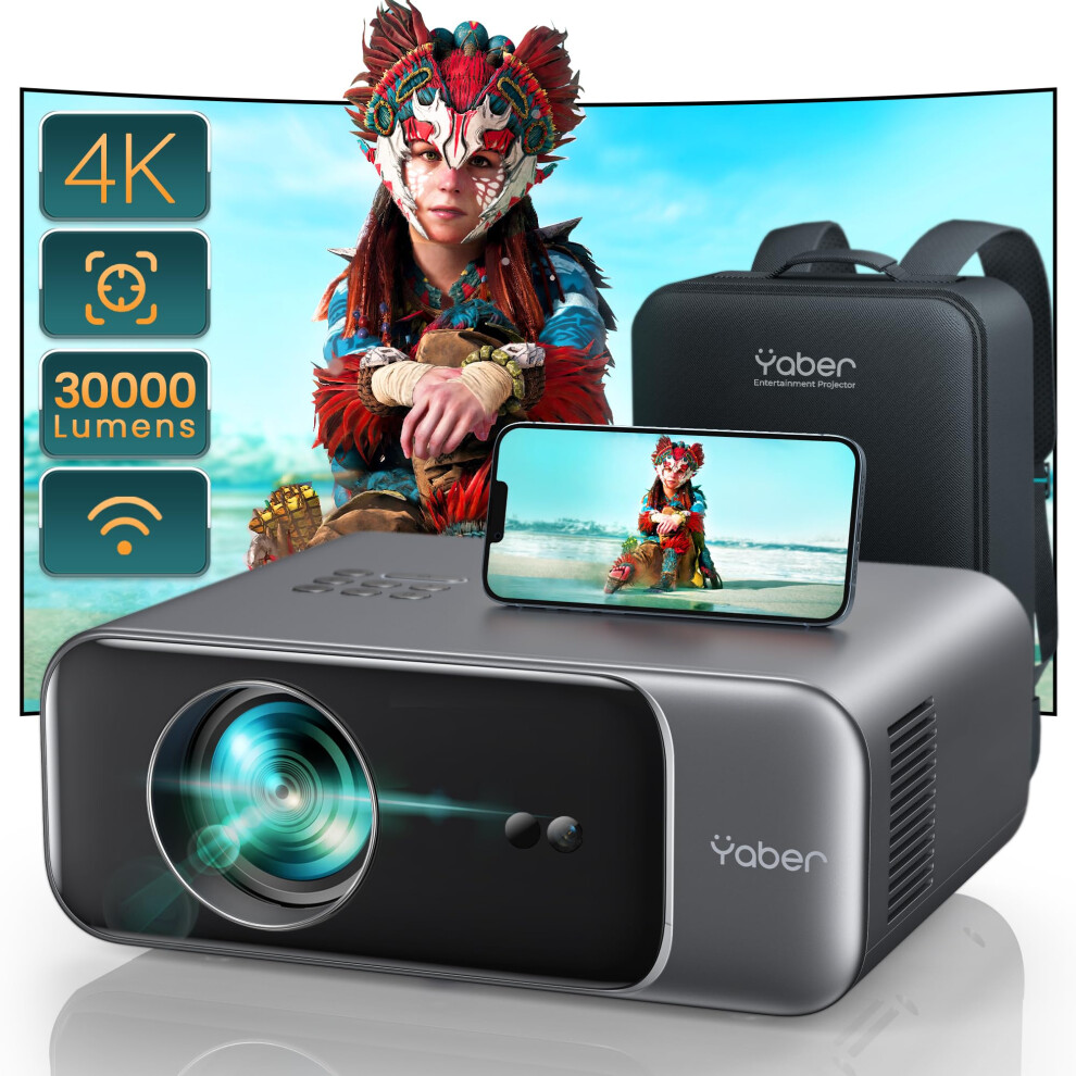 ?Auto Focus & Keystone?30000 Lumens FHD 1080P Portable Projector, WiFi6 Bluetooth 5.2 Projectors, YABER Pro V9 Smart Projector, Home Cinema Projector