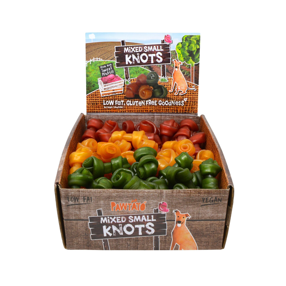 Pawtato Small Knot Shaped Dog Chews (1.6kg Mixed Case) ? Made With Sweet Potato, Rice, and Brewer?s Yeast For Energy, Delicious Natural Dog Treats For