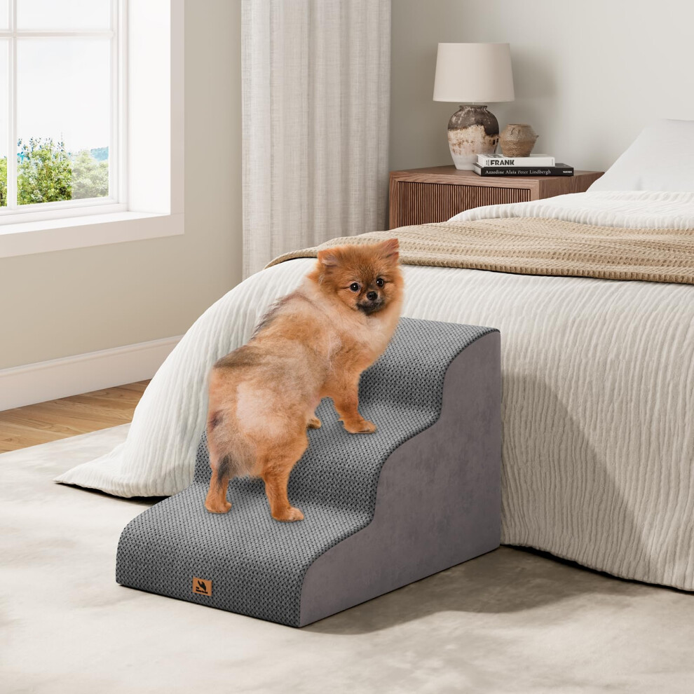 Dripex Curved Dog Stairs for Beds Couches, 3-Step Dog Steps with Durable Non-Slip Fabric Cover, Dog Slope Stairs for Small Dogs, Cats or Pets