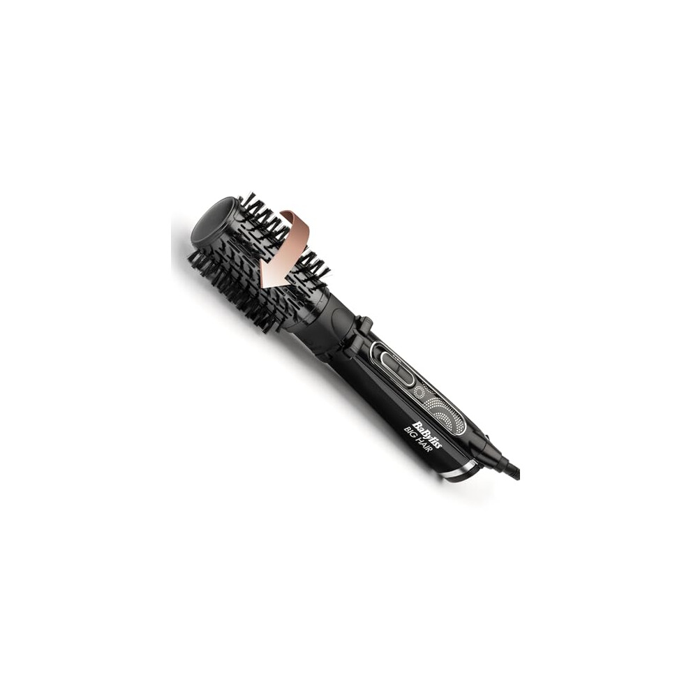 BaByliss Big Hair Rotating Hair Dryer Brush - Dry and Style in One Step, 2 Speeds & Alternating Directions, Ionic Frizz-Control, 50mm Barrel, Black,