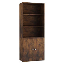 (Rustic Brown) Tall Bookcase Storage Cabinet with 3 Shelves