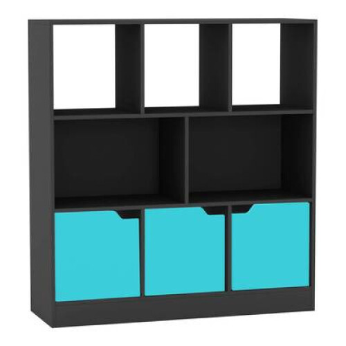 (Black, Plain) 8 Cube Asymmetrical Storage Bookcase and Shelving Unit