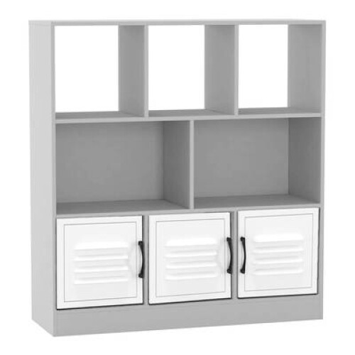 (White, Metal) 8 Cube Asymmetrical Storage Bookcase and Shelving Unit