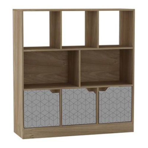 (Oak, Geo) 8 Cube Asymmetrical Storage Bookcase and Shelving Unit