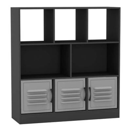(Black, Metal) 8 Cube Asymmetrical Storage Bookcase and Shelving Unit