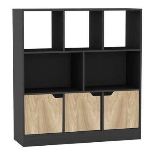 (Black, Plain) 8 Cube Asymmetrical Storage Bookcase and Shelving Unit