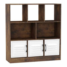 (Rustic Brown, Metal) 8 Cube Asymmetrical Storage Bookcase and Shelving Unit