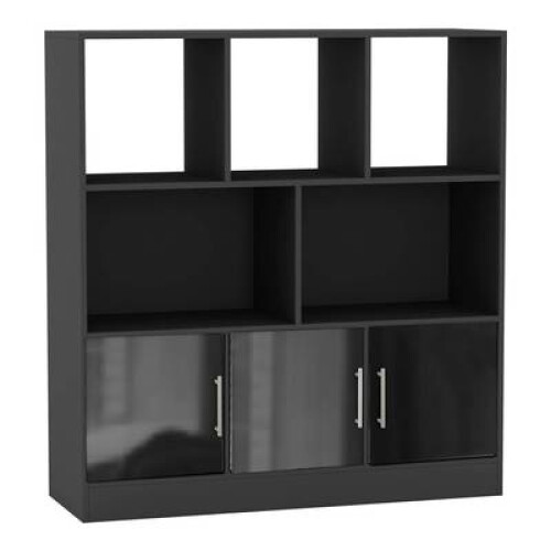(Black, Gloss) 8 Cube Asymmetrical Storage Bookcase and Shelving Unit