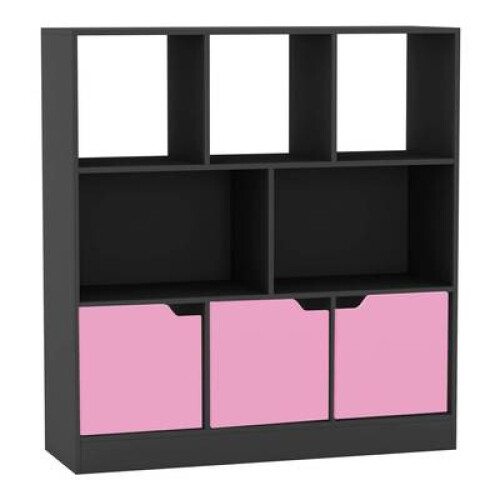 (Black, Plain) 8 Cube Asymmetrical Storage Bookcase and Shelving Unit