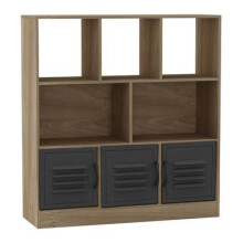 (Oak, Metal) 8 Cube Asymmetrical Storage Bookcase and Shelving Unit
