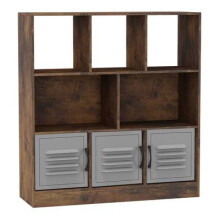 (Rustic Brown, Metal) 8 Cube Asymmetrical Storage Bookcase and Shelving Unit