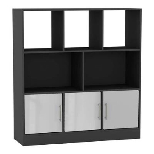 (Black, Gloss) 8 Cube Asymmetrical Storage Bookcase and Shelving Unit